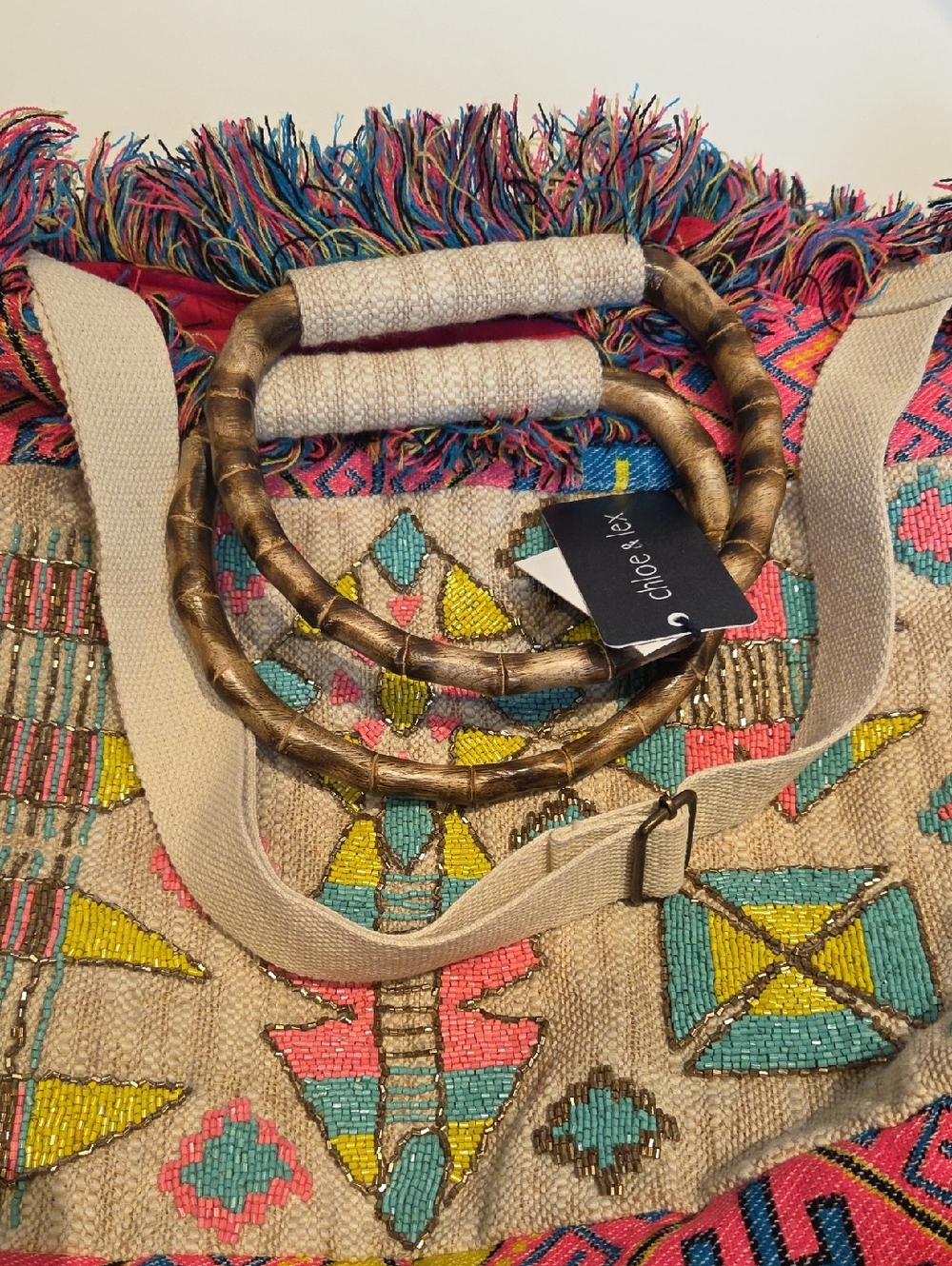 NWT Chloe & Lex Large Beaded Crossbody Multi Color Vibrant Weekend Tote Bag